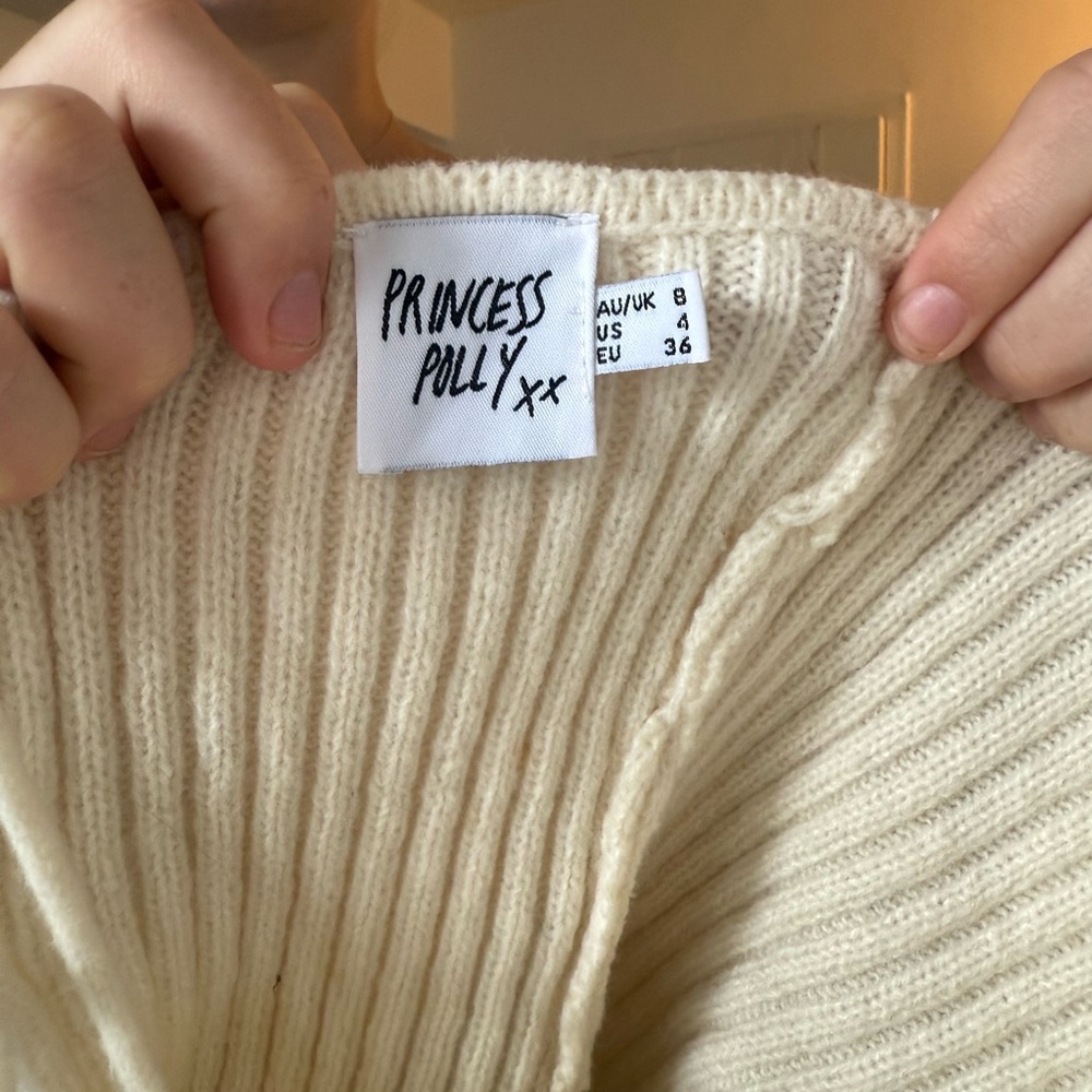 Princess Polly Cream Ribbed Knit Top - Picture 3 of 3